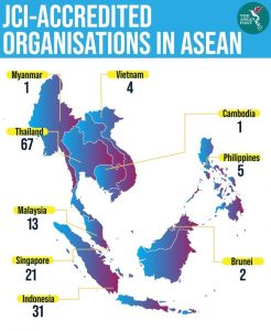 The Map of the number of hospitals which were recognized by JCI in ASEAN